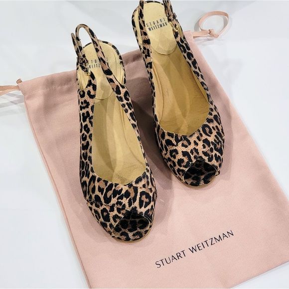 STUART WEITZMAN size 11 Leopard print peep toe sling back Wedges - Picture 8 of 8